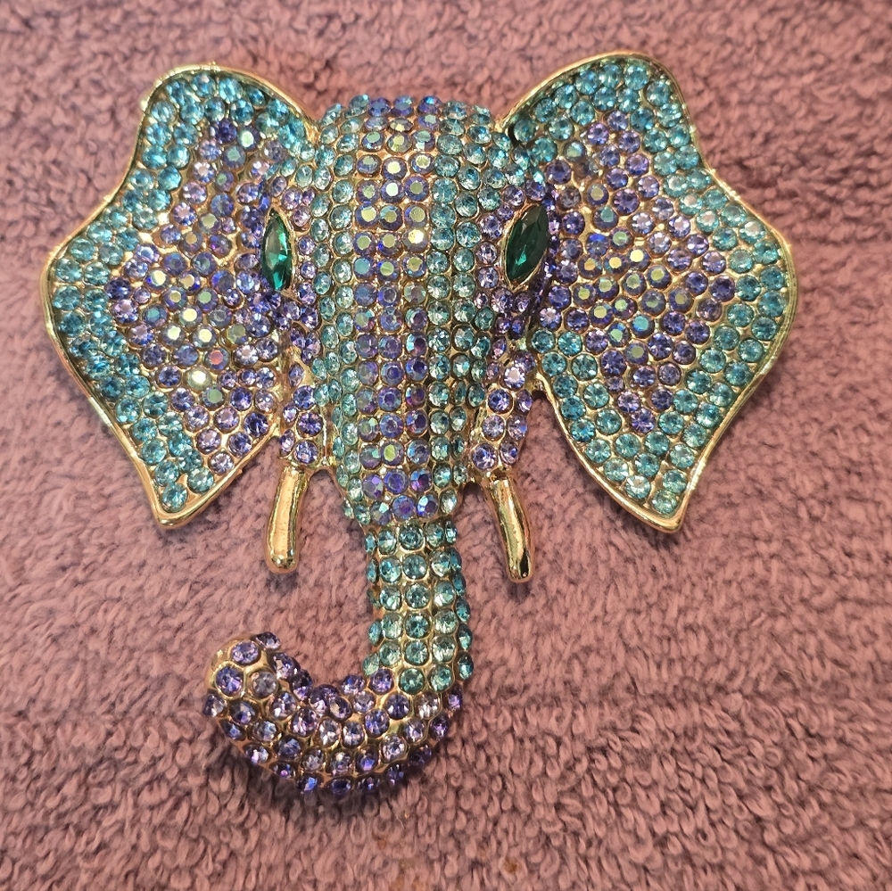 ๐๏ธ๐ TURQUOISE & LILAC RHINESTONE ENCRUSTED ELEPHANT HEAD BROOCH PIN๐ - Picture 9 of 10